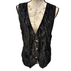 Vtg Rag Retro 90s Grunge Goth Womens Black Crushed Velvet Vest L DIY Distressed